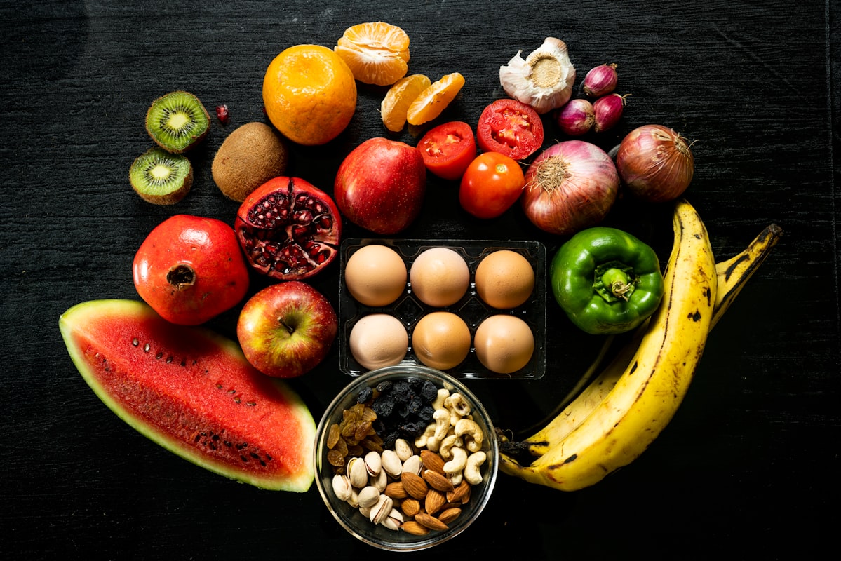 Frutas y verduras frescas con alto contenido de vitaminas